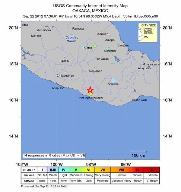 Map of the 5.4 Mexican earthquake