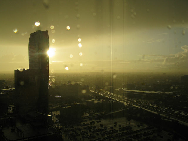 Downtown L.A. as the rain subsides after a recent storm. The cold storm sweeping in Wednesday will last through Thursday.