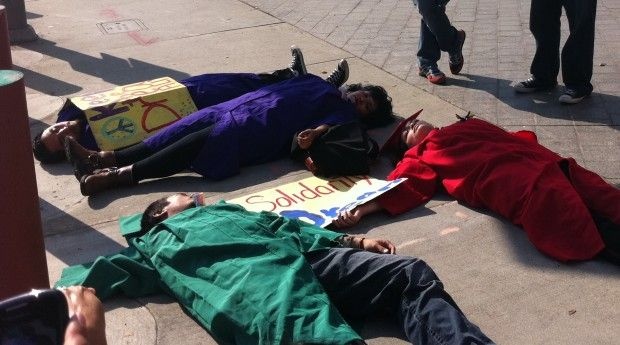 Student protesters at a DREAM Act "die-in" in downtown Los Angeles, November 17, 2010