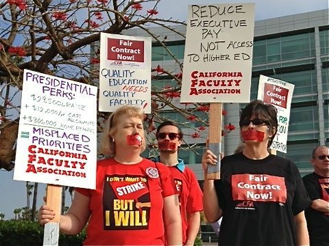 California Faculty Association members staging a protest of a CSU meeting on May 8, 2012.