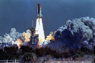 The space shuttle Challenger lifts off Jan. 28, 1986, from Kennedy Space Center. Seventy-two seconds later, at an altitude of 10 miles, the shuttle exploded, killing its crew of seven.