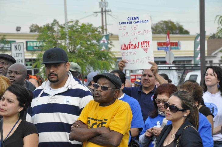 Supporters at car wash union event in South L.A.