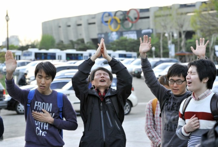 South Korean Christian activists hold a