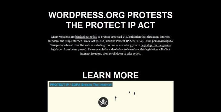SOPA/PIPA Protest, Wordpress