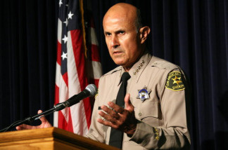 Sheriff Lee Baca holds a press conference regarding the Paris Hilton case at the Los Angeles Sheriffs Department June 8, 2007 in Monterey Park, California.