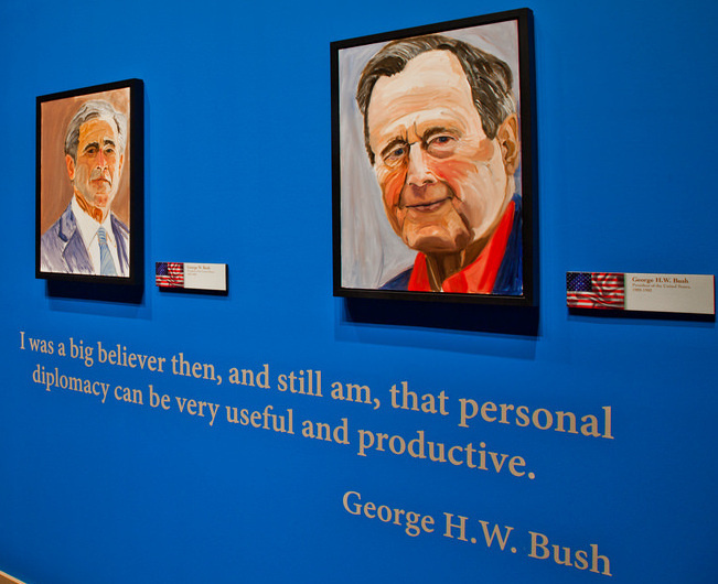 Former President George W. Bush says his favorite from among the portraits he's painted of world leaders is the one he did of his father, former President George H.W. Bush. "I painted a gentle soul," he says.
