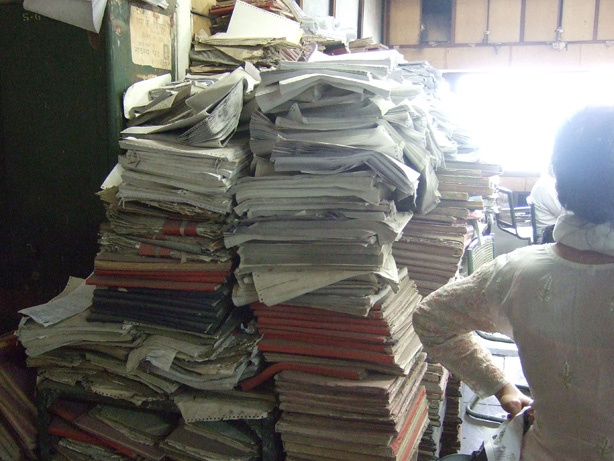 Papers have piled up in a city office in Delhi.