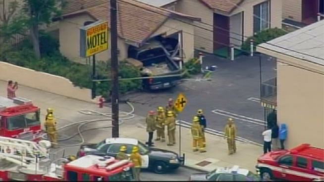 A driver lost control of his pickup truck and rammed it through the wall at the Roxford Motel in Sylmar.