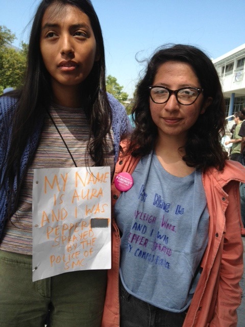 Kayleigh Wade, a freshman at Santa Monica College, and her partner Aura Chavez were both pepper sprayed at a recent protest there.