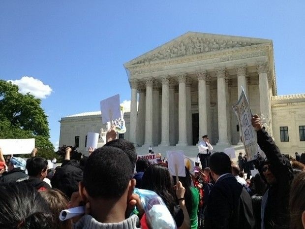 The crowd outside the U.S. Supreme Court in Washington, D.C. as the court heard arguments on Arizona's SB 1070 April 25, 2012