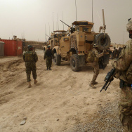 US soldiers keep watch at the entrance o