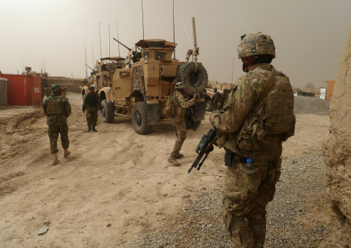 US soldiers keep watch at the entrance o