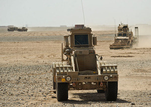 An Army Husky armored vehicle in Helmand province, Afghanistan, in February.