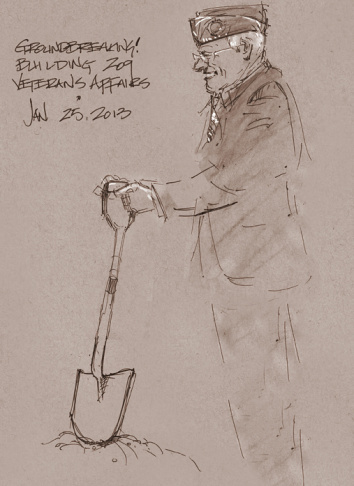 Mike Sheehan's sketchbook from the groundbreaking of Building 209 at the VA in Brentwood, with LA City Councilman Bill Rosendahl, who is battling cancer.