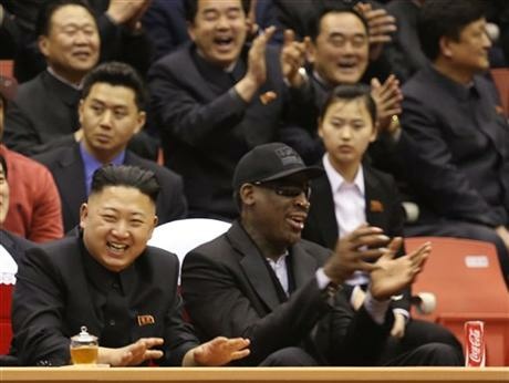 Kim Jong Un, left, and former NBA star Dennis Rodman