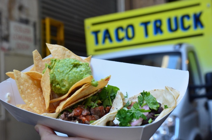 Beef, black bean taco, corn chips and guacamole AUD15 + sign - Taco Truck at Melbourne Central