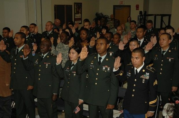 A military naturalization ceremony held at a U.S. Army base in South Korea, December 2008