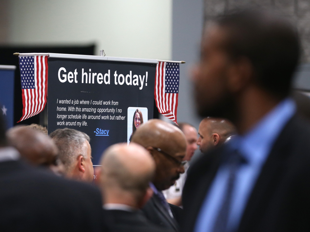 The scene at a job fair for veterans earlier this year in Washington, D.C.