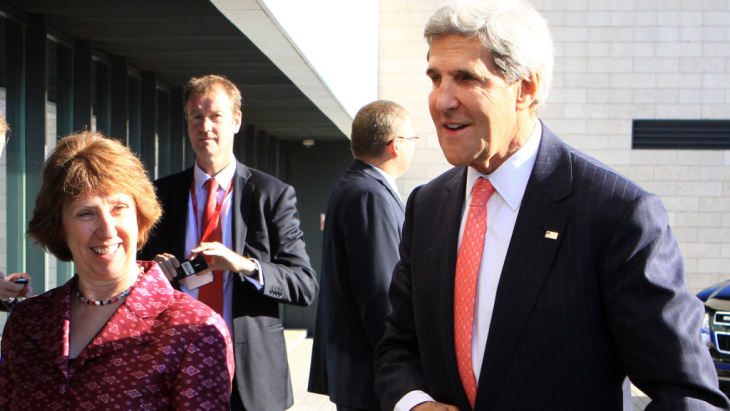 Secretary of State John Kerry urged European Union officials, including foreign policy chief Catherine Ashton, left, to support military action in Syria to punish the country for a chemical attack on its citizens.