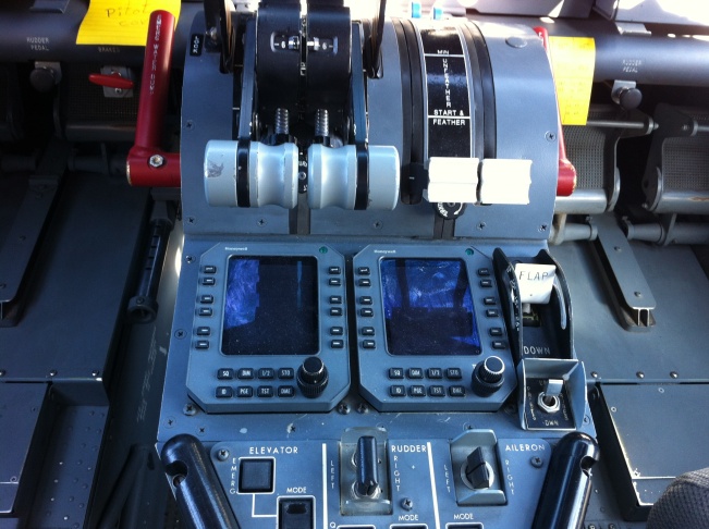 Interior, cockpit, Super Scooper airplane.