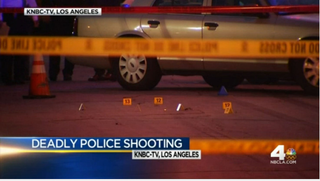 Screenshot from NBC4 report on officer-involved shooting in Long Beach on May 7, 2016. Officers shot and killed a man who they said was carrying what turned out to be a pellet-gun replica of an Uzi-style assault rifle.
