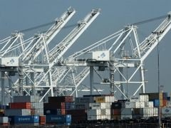 Shipping containers are seen at the Port