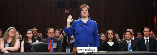 U.S. Supreme Court nominee Elena Kagan is sworn in by Senate Judiciary Committee Chairman Sen. Patrick Leahy (D-VT) on the first day of her confirmation hearings on Capitol Hill June 28, 2010 in Washington, DC.