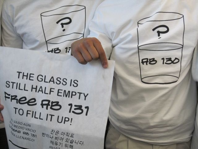 Students' t-shirts at the AB 130 signing ceremony at Los Angeles City College Monday, July 25, 2011
