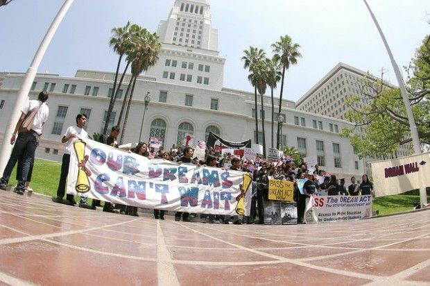 Dream Act supporters outside L.A. City Hall, June 2009