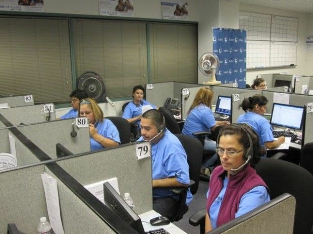 Taking calls at the "Ve y Vota" voter outreach campaign's call center tonight in South L.A.