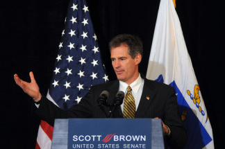 U.S. Republican Senate-elect Scott Brown from Massachusetts addresses the media January 20, 2010 at the Park Plaza Hotel in Boston, Massachusetts. Brown, a republican state senator, beat Massachusetts Attorney General Martha Coakley in a special election to fill the seat of late Senator Edward M. Kennedy.