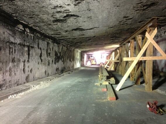 Temporary support structure underneath I-5 N on SR-2, where a tanker truck crashed on Saturday.