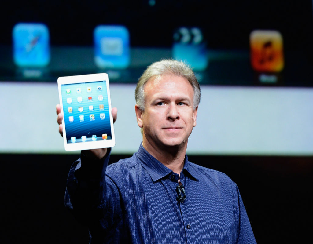 SAN JOSE, CA - OCTOBER 23: Apple Senior Vice President Phil Schiller announces the new iPad Mini. It's smaller and lighter and $329 for a 16GB WiFi-only version. And it arrives just in time for the holidays!