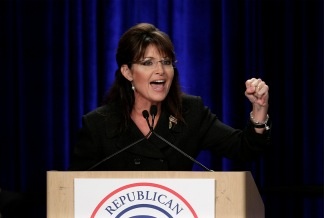 Former Alaska Gov. Sarah Palin speaks during a rally in Anaheim, Calif., Saturday, Oct. 16, 2010.
