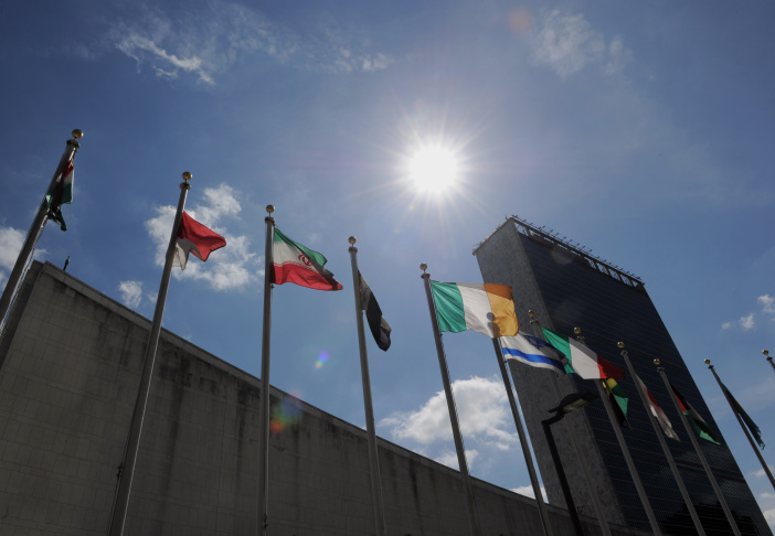 Flags fly outside United Nations headqua