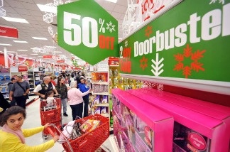 Early morning shoppers look for Black Friday bargains at Target store in Burbank, California on November 27, 2009.