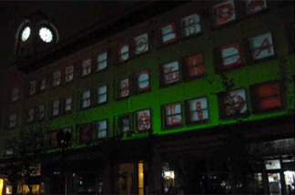 The graphic art group known as Matik turns Santa Ana building into light show