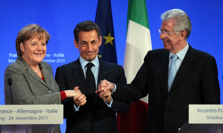 Sarkozy, Merkel And Monti Meet In Strasbourg