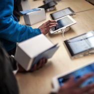 Customers test new IPad, on April 4, 201