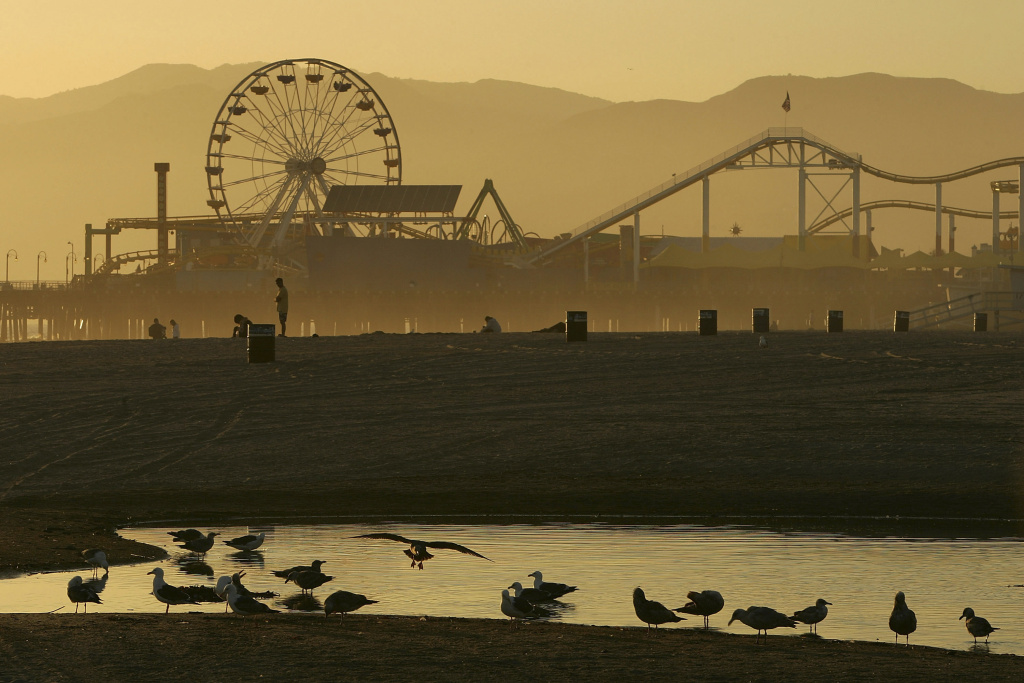 SANTA MONICA, CA - APRIL 16: The Pacific Wheel Ferris wheel, which has appeared in countless television shows, feature films, and commercials, stands idle on the Santa Monica Pier as fans bid to purchase it through the online auction house, eBay, on April 16, 2008 in Santa Monica, California. The10-day bidding on the famous Los Angeles-area landmark opened at $50,000 and will close on April 25 with half of the winning bid being donated to Special Olympics Southern California. The Pacific Wheel was installed at the pier's Pacific Park amusement park in 1996 at a cost of $800,000 and was upgraded two years later to become the world's first solar-powered Ferris wheel. The 90-foot tall ride carried more than 3 million riders130 feet above the ocean on its 20 gondolas over the past 12 years. It is illuminated at night with 5,392 light bulbs. Installation of a $1.5 million more-contemporary replacement Ferris wheel is expected to begin on May 5 with a grand-opening ceremony set for May 22. (Photo by David McNew/Getty Images)