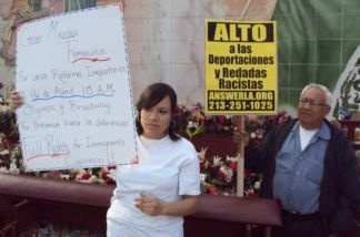 Jacqueline Franco holds a sign at an immigrant's rights press conference in downtown Los Angeles on Feb. 8, 2011. She missed a day of high school to attend the event.