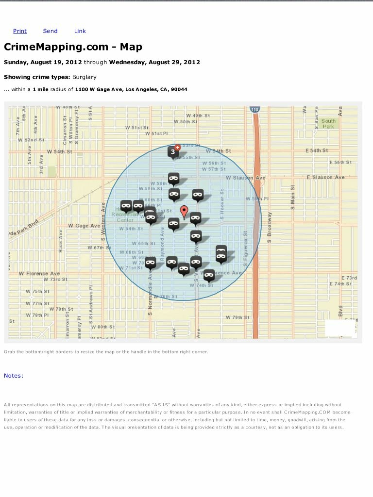 This is the area where the 20 home burglaries occurred during August 19 to August 29 in the 77th Street area in South Los Angeles.