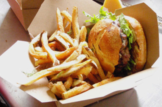 Josh Henderson makes his burgers with grass-fed beef from Oregon, cambazola cheese, fresh arugula and a homemade condiment called "bacon jam."
