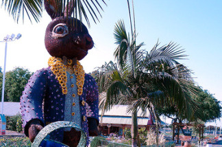A large statue of a rabbit at the Orange County Fairgrounds.