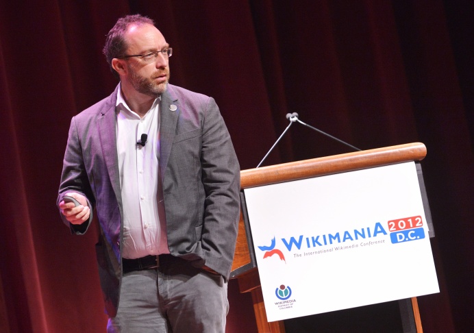 Wikipedia founder Jimmy Wales speaks dur