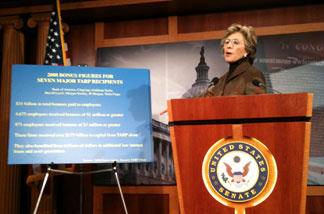 U.S. Senator Barbara Boxer at a press conference in the Capitol.