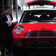 A four cylinder Chili Red Mini Cooper at