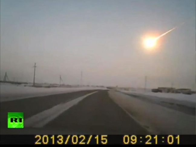 One of the dashcam videos recorded Friday when a meteor appeared over Russia.