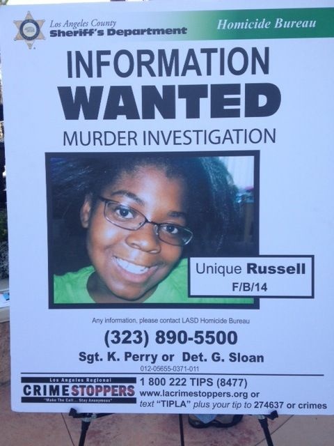 Unique Russell, 14, was fatally shot on July 4 as she watched fireworks in the Westmont neighborhood. The L.A. County Board of Supervisors has posted another $10,000 reward for information that leads to the arrest of a second suspect in her shooting.
