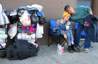 Homeless couple Ron Knoblock and his girlfriend.
